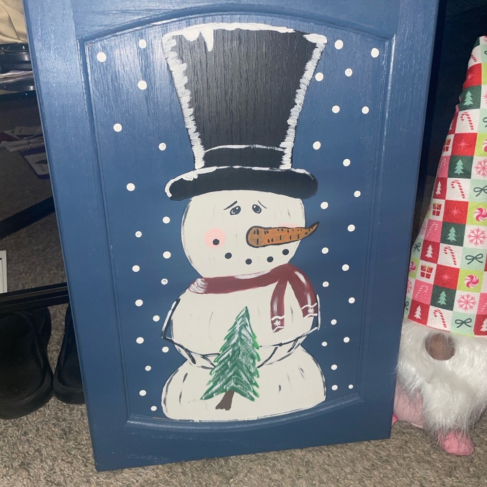Festive Snowman Wall Art - Blue and Black